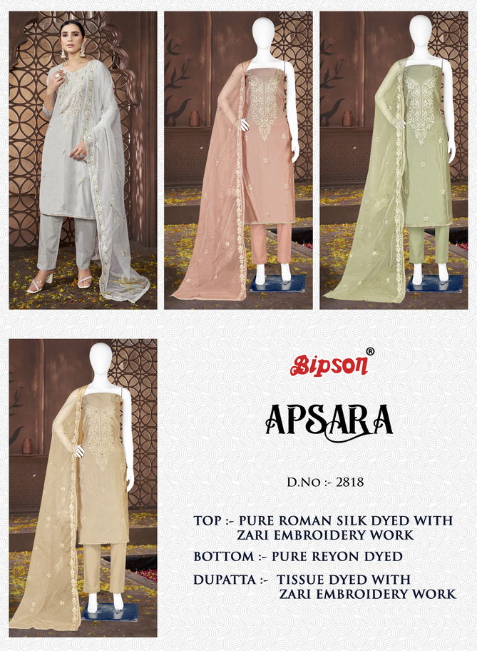 Apsara 2818 By Bipson Roman Silk Embroidery Dress Material Wholesale Market In Surat 	